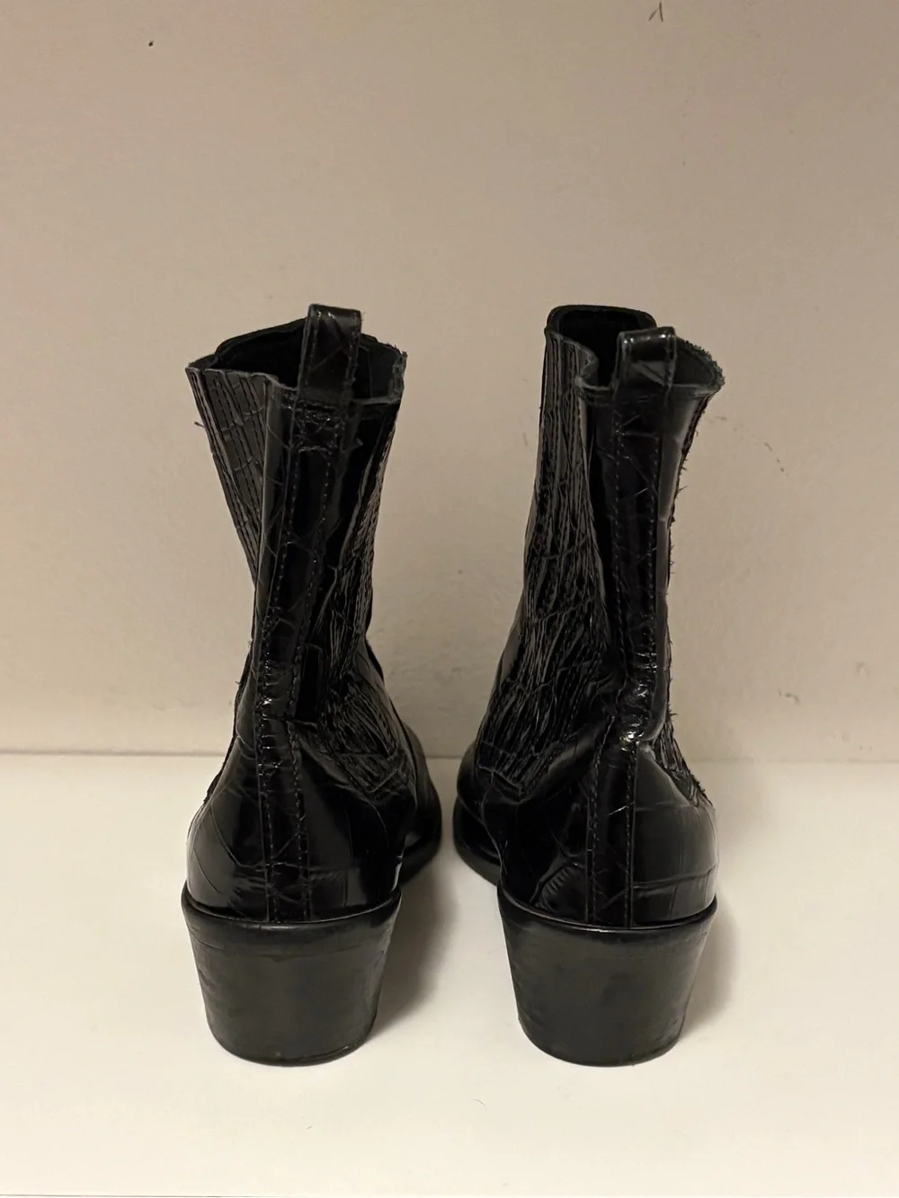 All Saints Miriam Black Crocodile Western Chelsea Boot Hybrid 100% Leather EU 37